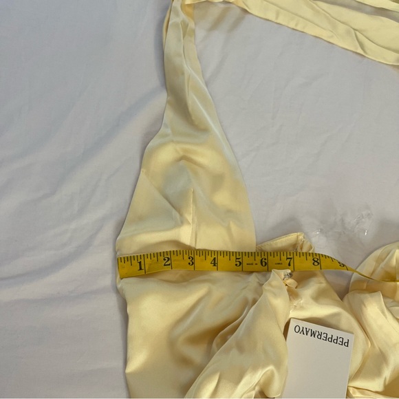 Peppermayo butter yellow satin halter open back scarf neck maxi dress Small NWT - Picture 12 of 16